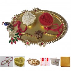 Gold Plated Kundan Rakhi Platter/Thali Set